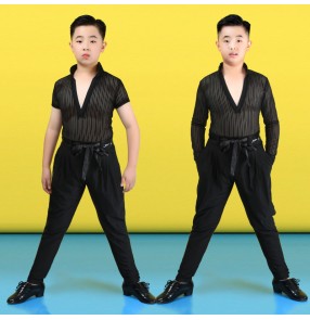 Boys kids black strriped latin ballroom dance shirts and pants modern waltz smooth ballroom tango salsa latin dance tops and trousers Dance Wear for Baby 